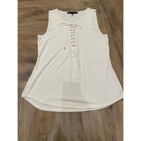 White House Black Market Bundle (2) of Blk/Wht Tie Tanks w/ Silver detail Medium - Picture 2 of 13